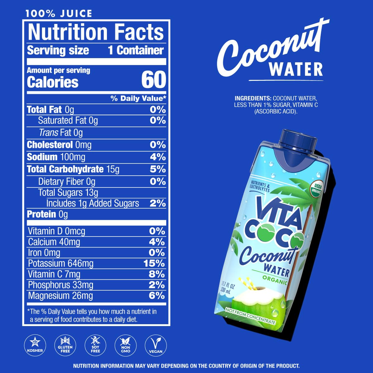 Vita Coco coconut water being poured to show tropical, refreshing flavor.