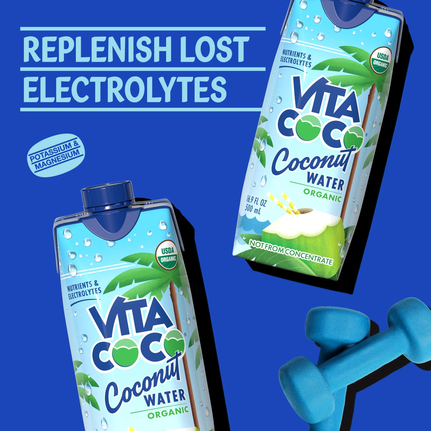Vita Coco glass of coconut water; crisp, refreshing taste.