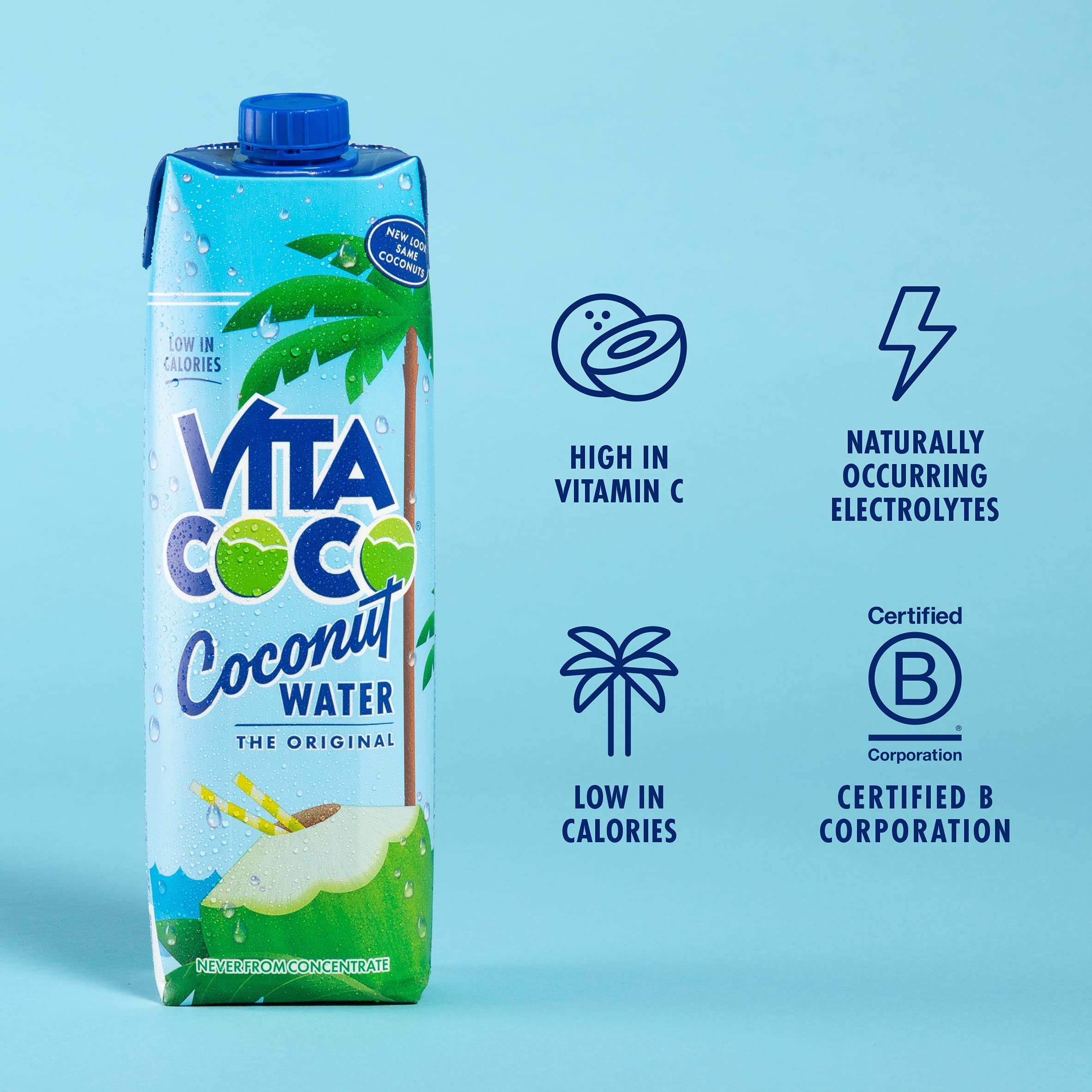Vita Coco bottle splash illustrating refreshing, tropical hydration.