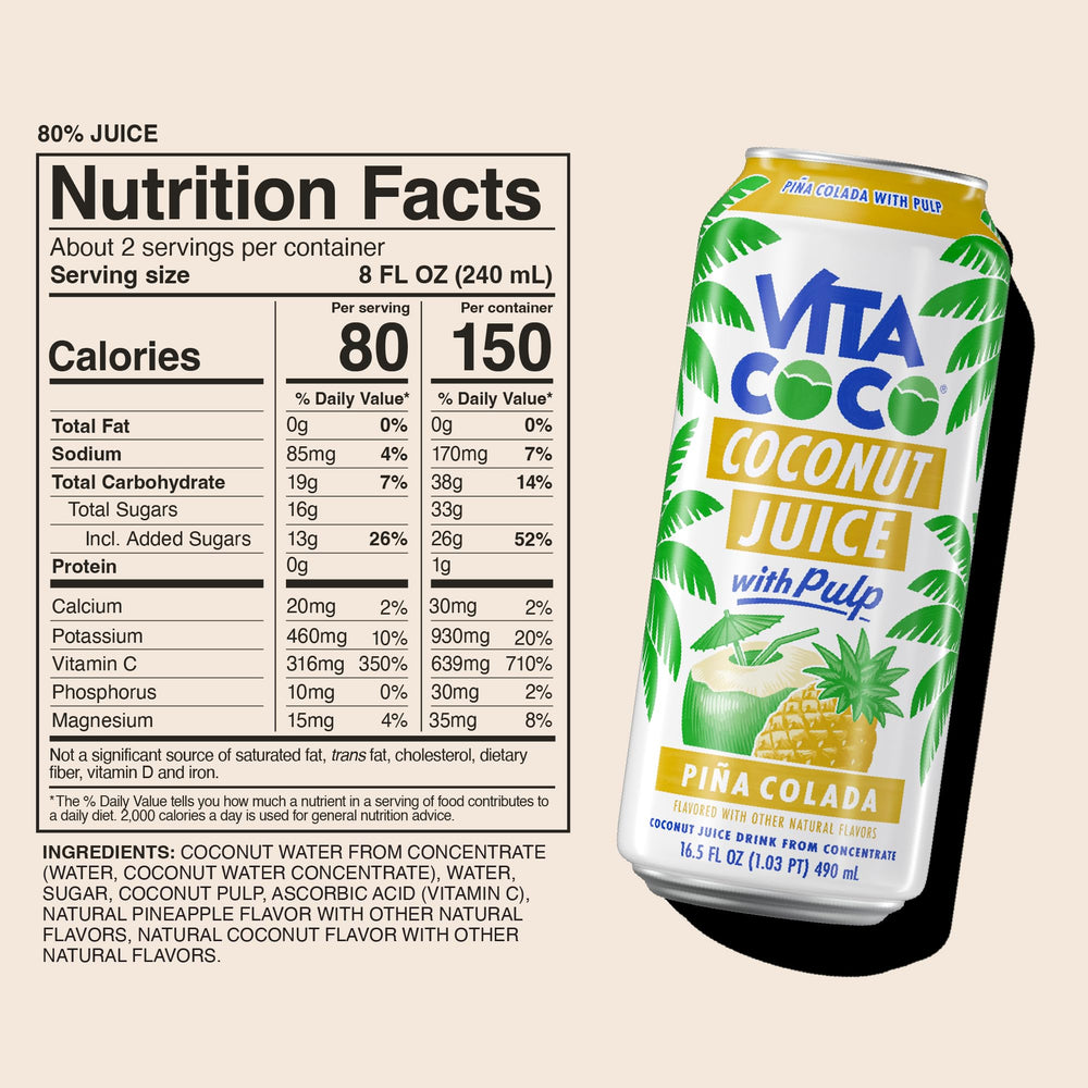 Vita Coco Pina Colada Juice being poured for easy, portable hydration.