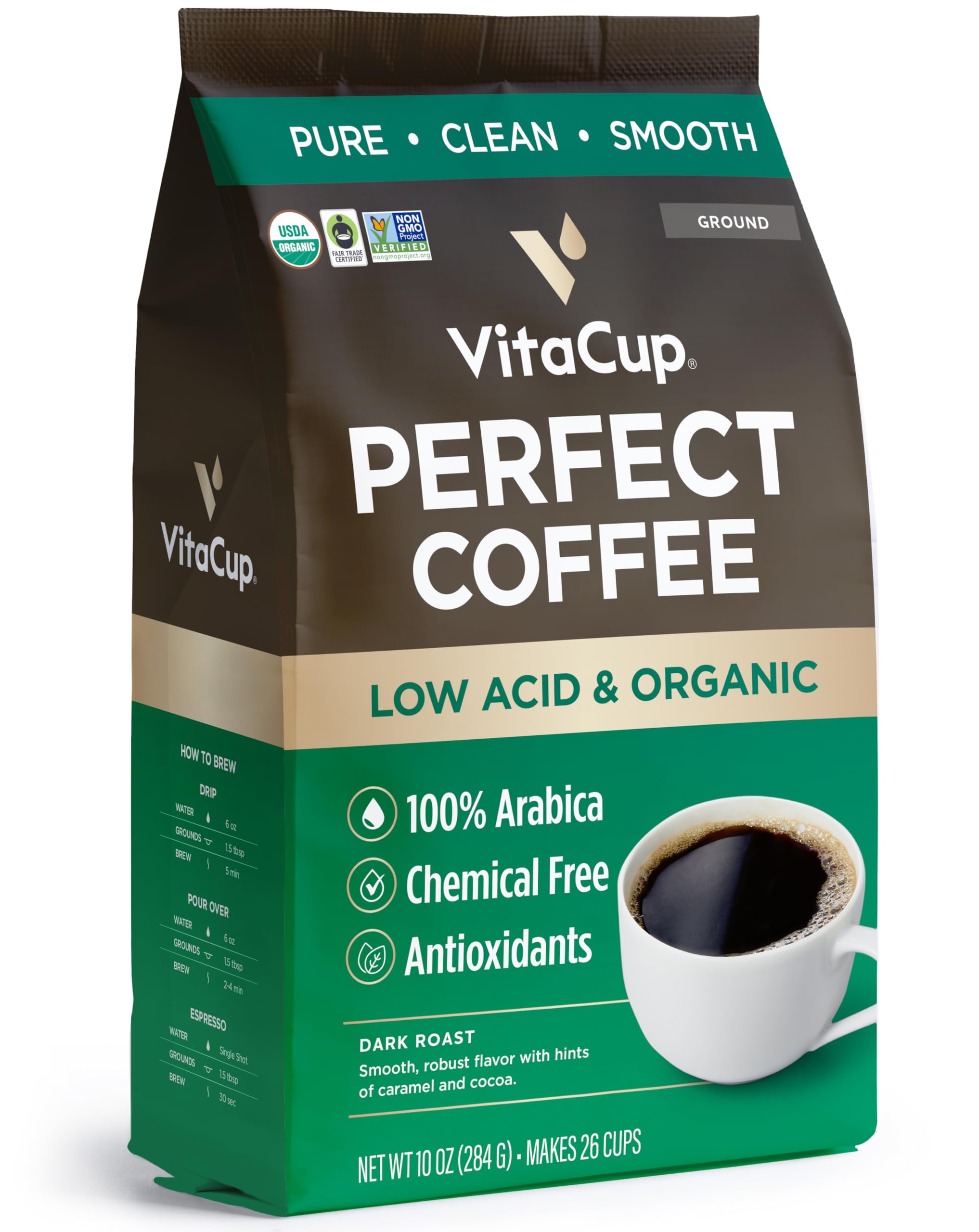 VitaCup Perfect Low Acid Ground Guatemala Bag ready for a pure, balanced cup.