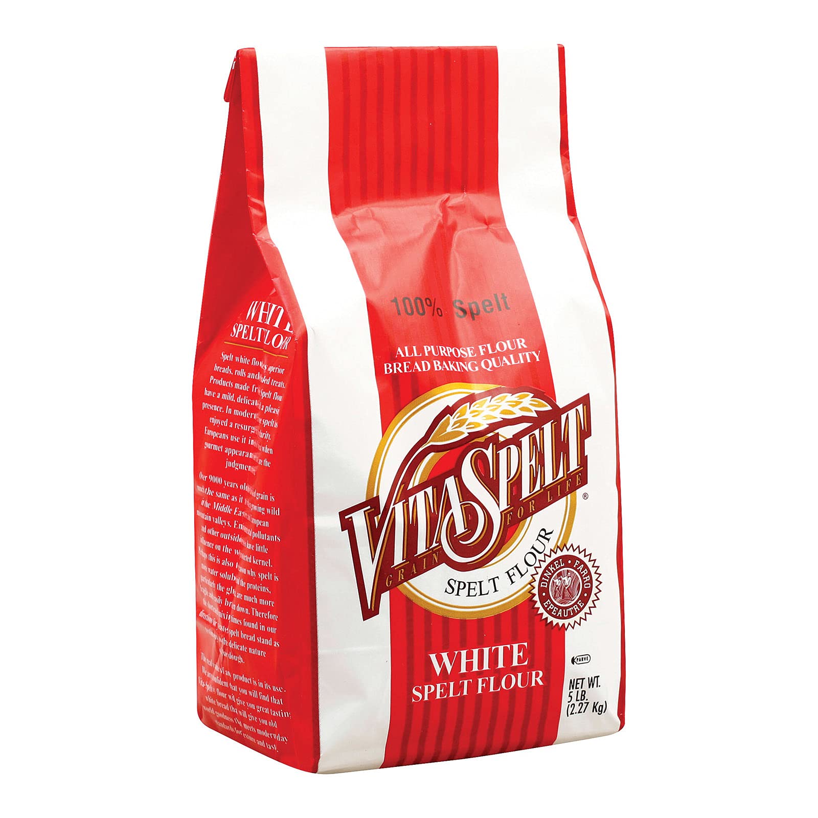 Vita Spelt White Flour 5-pound bag ready for baking bread and pastries
