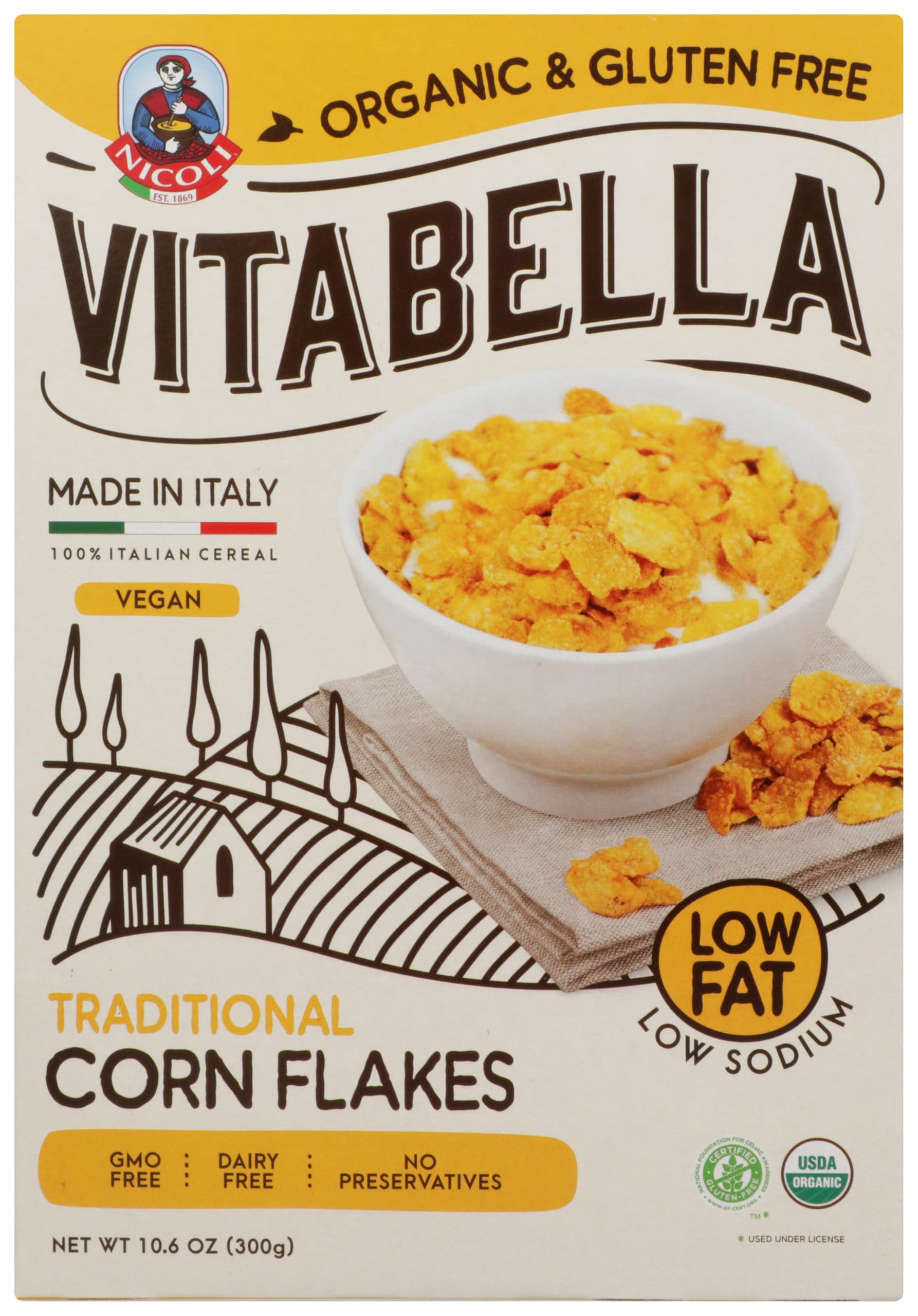 Bella Vita Organic Vitabella corn flakes bag on counter for quick mornings