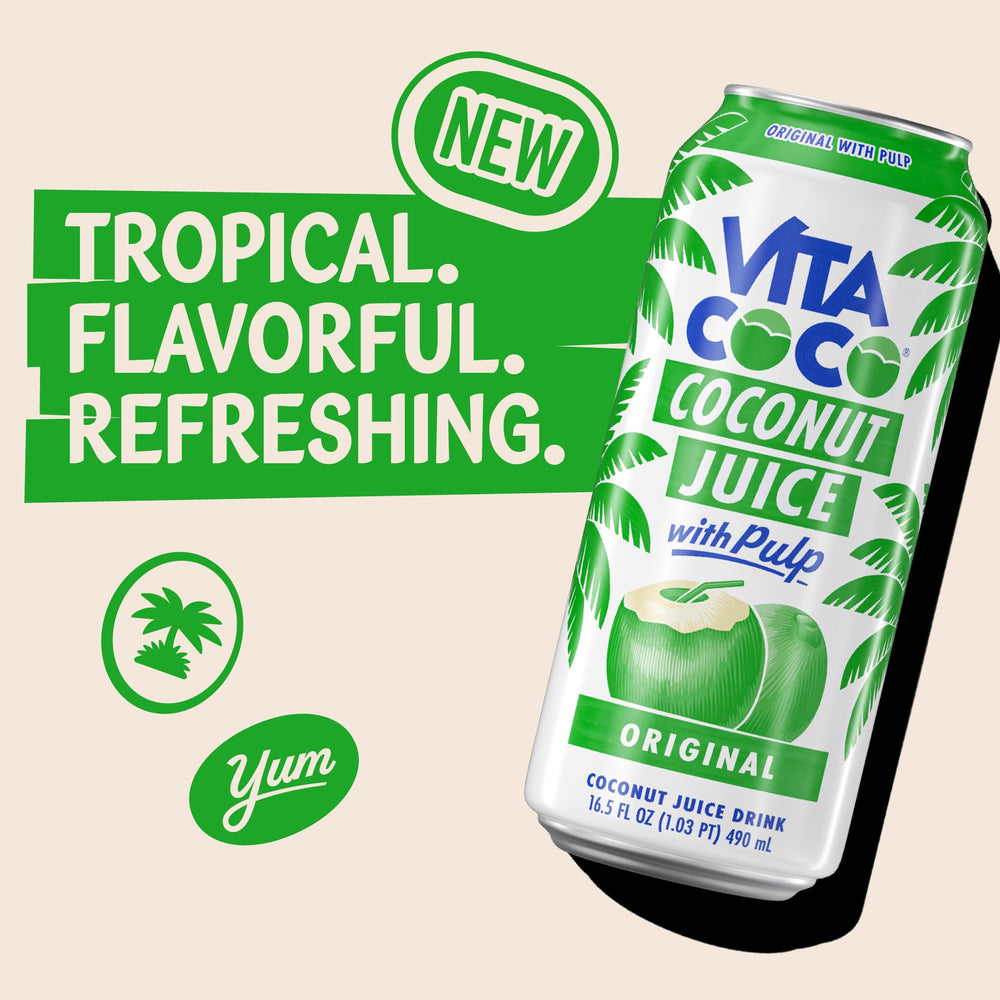Vita Coco Coconut Juice Original with Pulp glass serve showing refreshing drink.