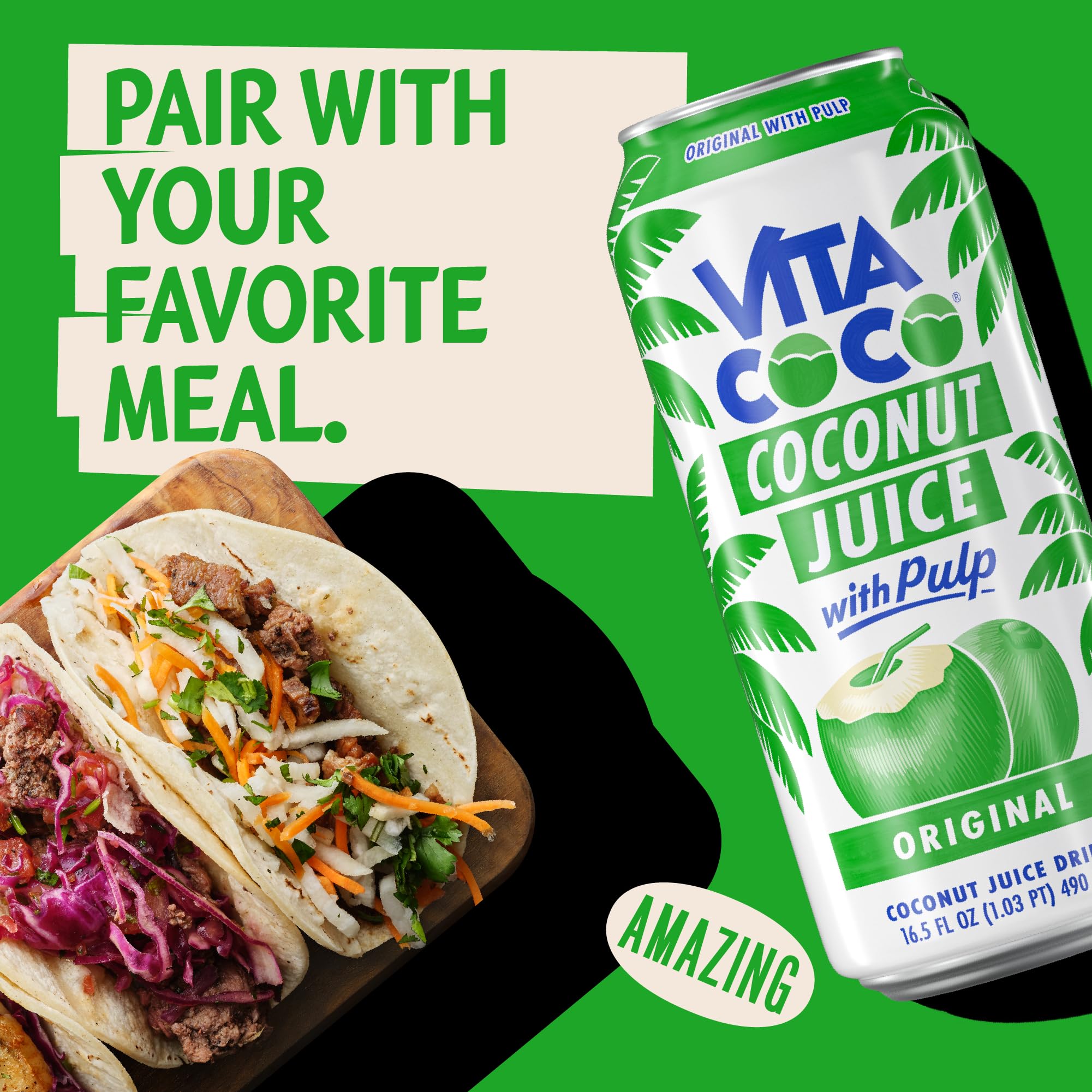 Vita Coco Coconut Juice Original with Pulp pack of 12 ready to share.