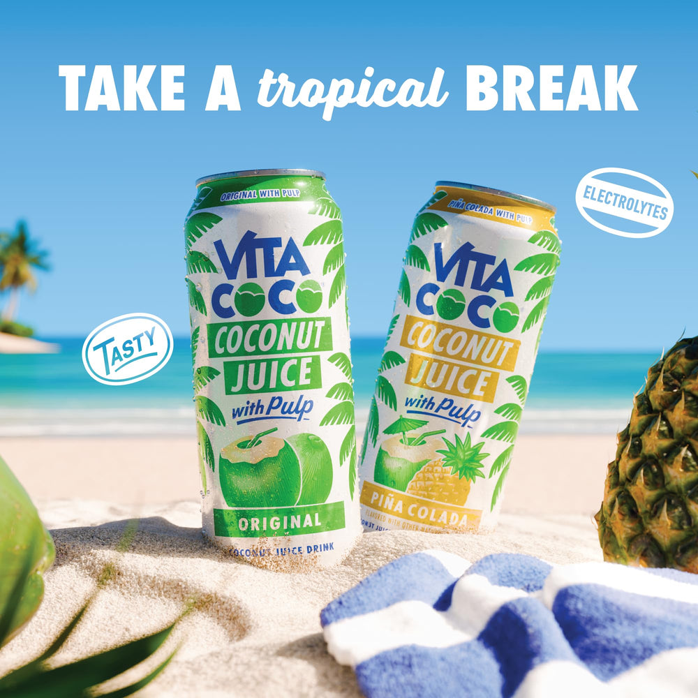 Vita Coco Coconut Juice Original with Pulp splash, thirst-quenching moment.