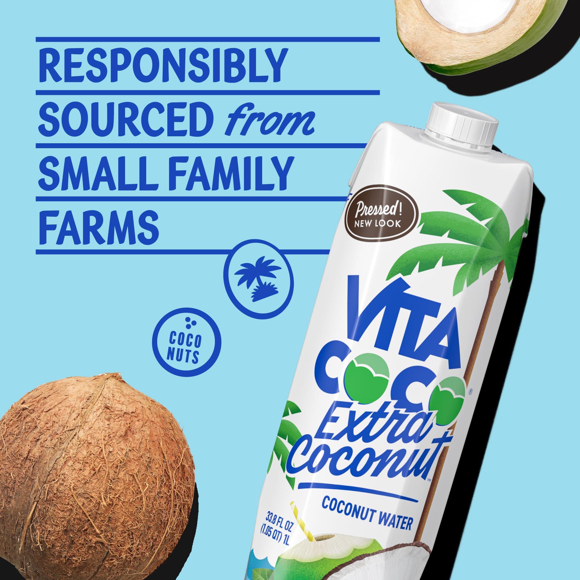 Vita Coco Coconut Water Pressed splash over ice signals easy chill serving.