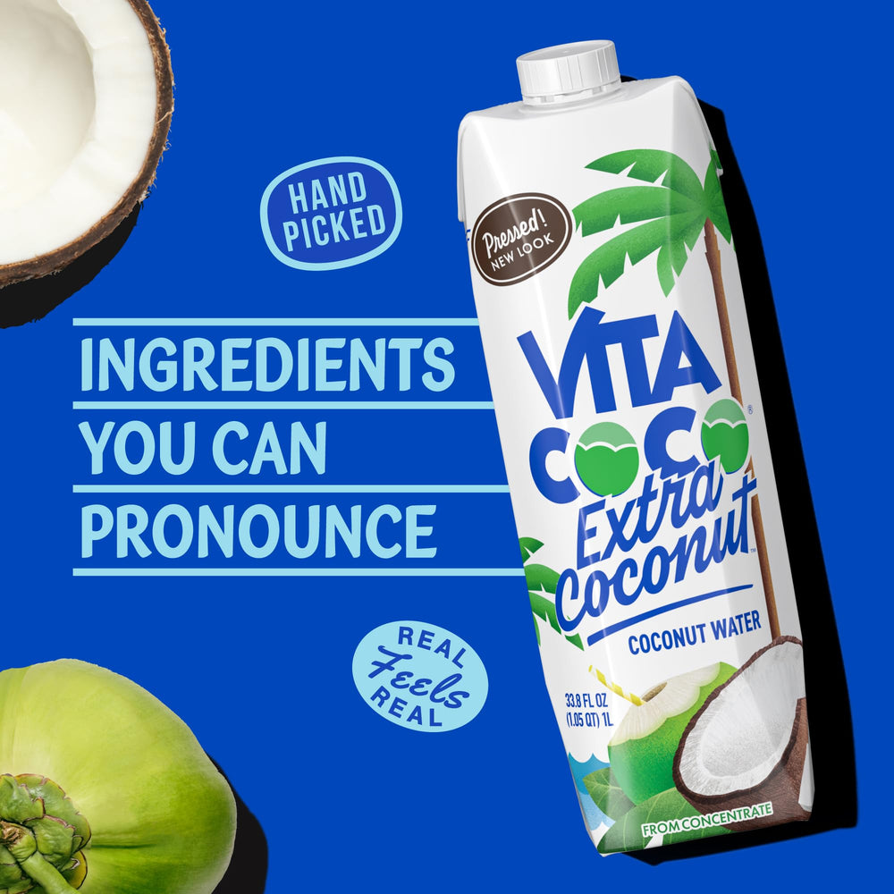 Vita Coco Coconut Water Pressed ingredients scene shows fresh coconut puree.