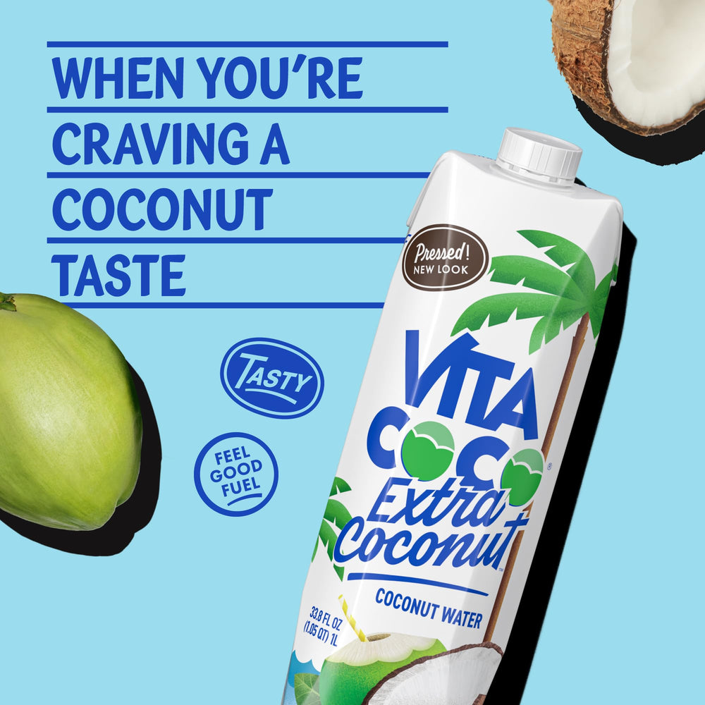 Vita Coco Coconut Water Pressed label front highlights fresh coconut origins and flavor.