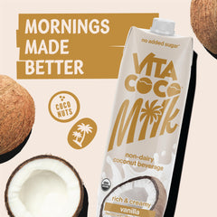 Vita Coco Vanilla Coconut Milk glass being poured, coffee-ready dairy-free option