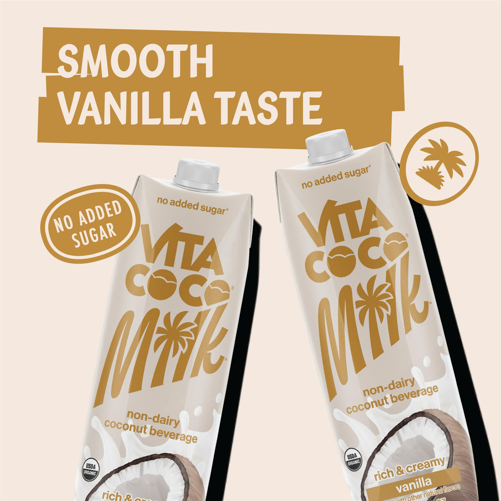 Vita Coco Vanilla Coconut Milk smoothie pouring, plant-based energy boost