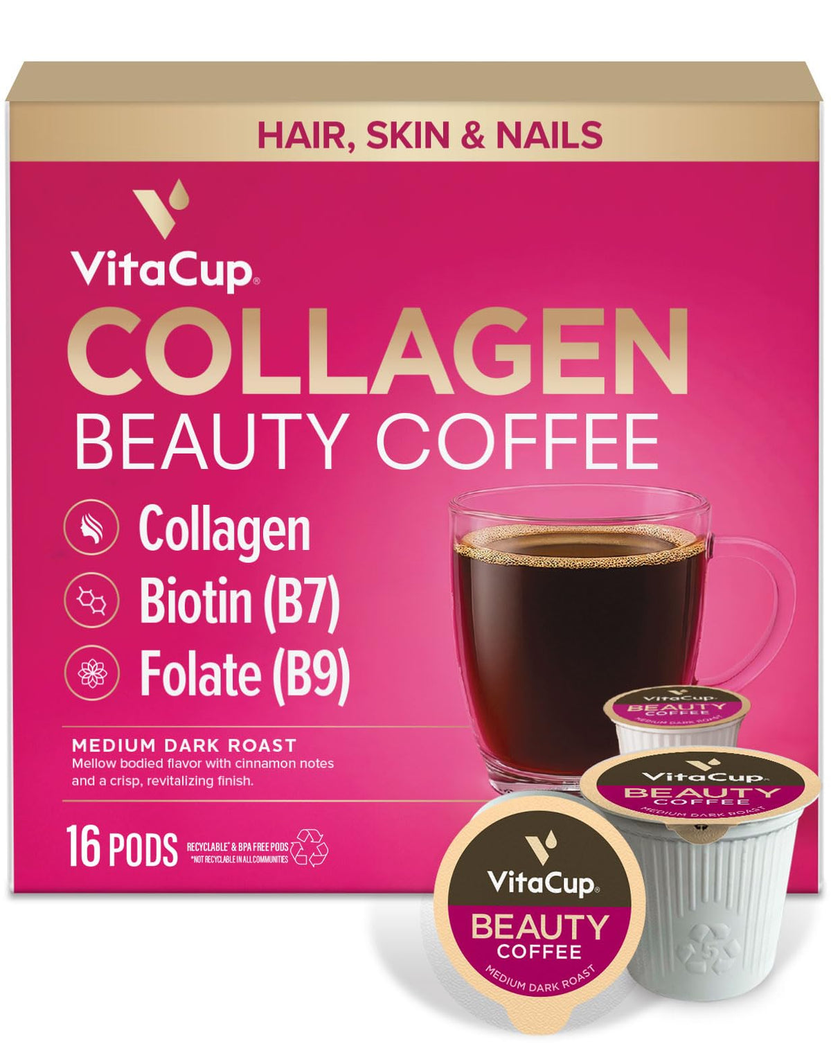 VitaCup Beauty Collagen Coffee Pod box on the counter highlights keto-friendly nutrition