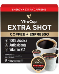 VitaCup Extra Shot Strong Coffee Pod delivering bold flavor and extra caffeine.