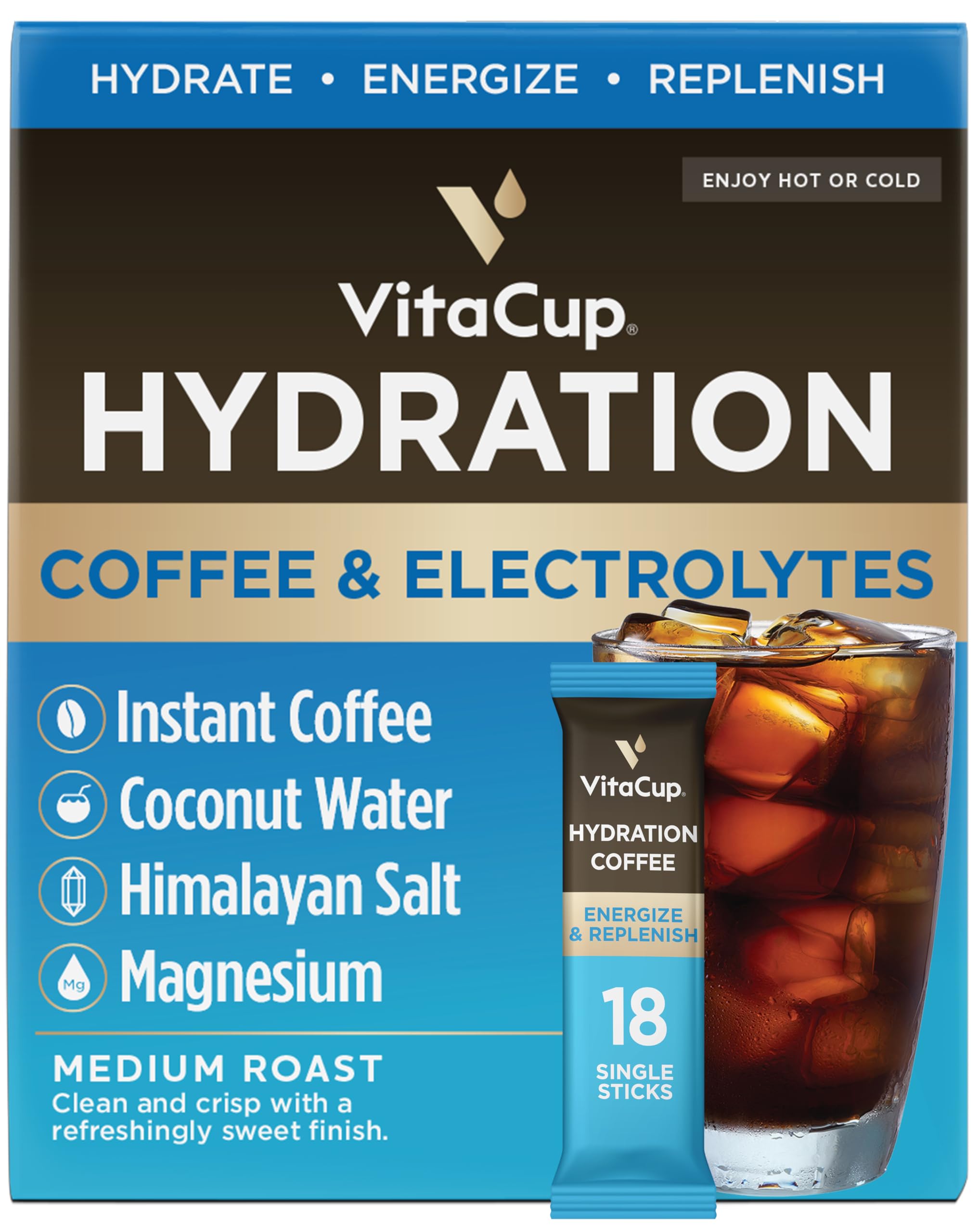 VitaCup hydration coffee stick in compact pack for on-the-go hydration.