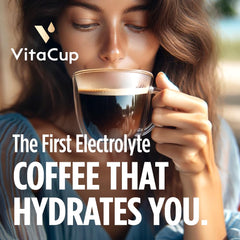 VitaCup hydration coffee stick dissolving in water for a quick refresh.