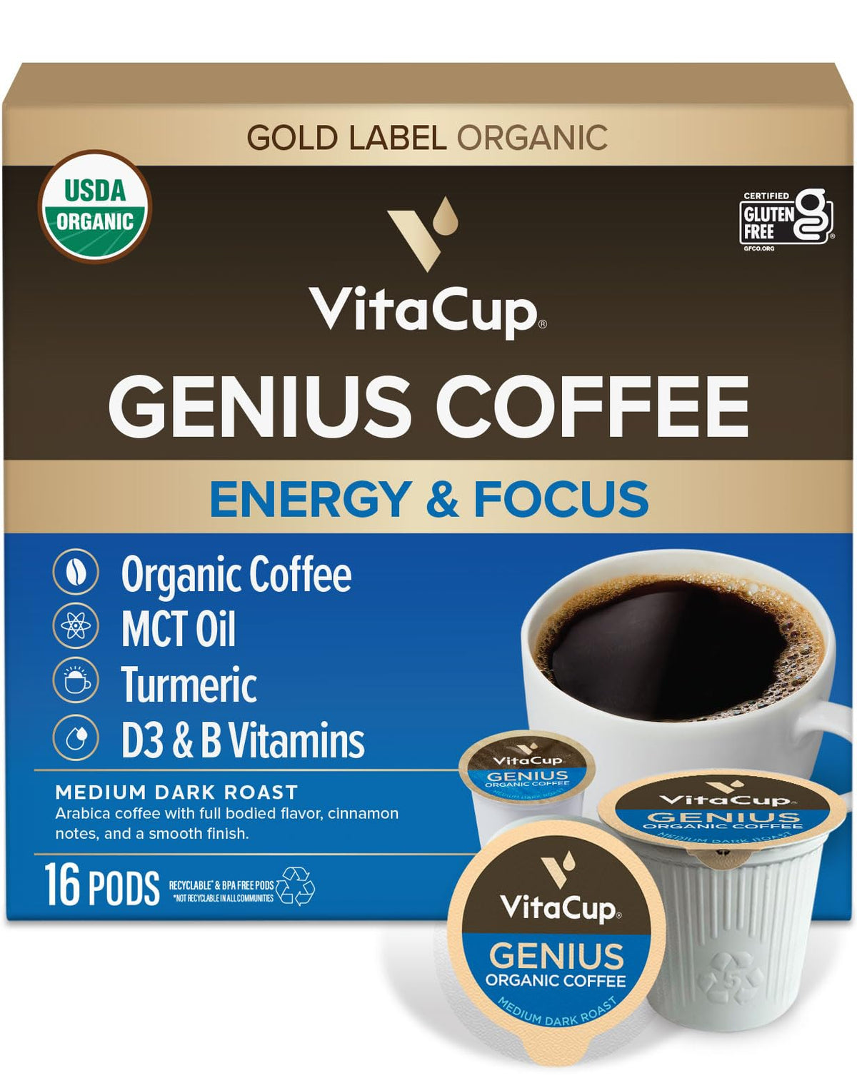 VitaCup Keto Coffee Pod packaging shows recyclable design for eco-conscious brewing.