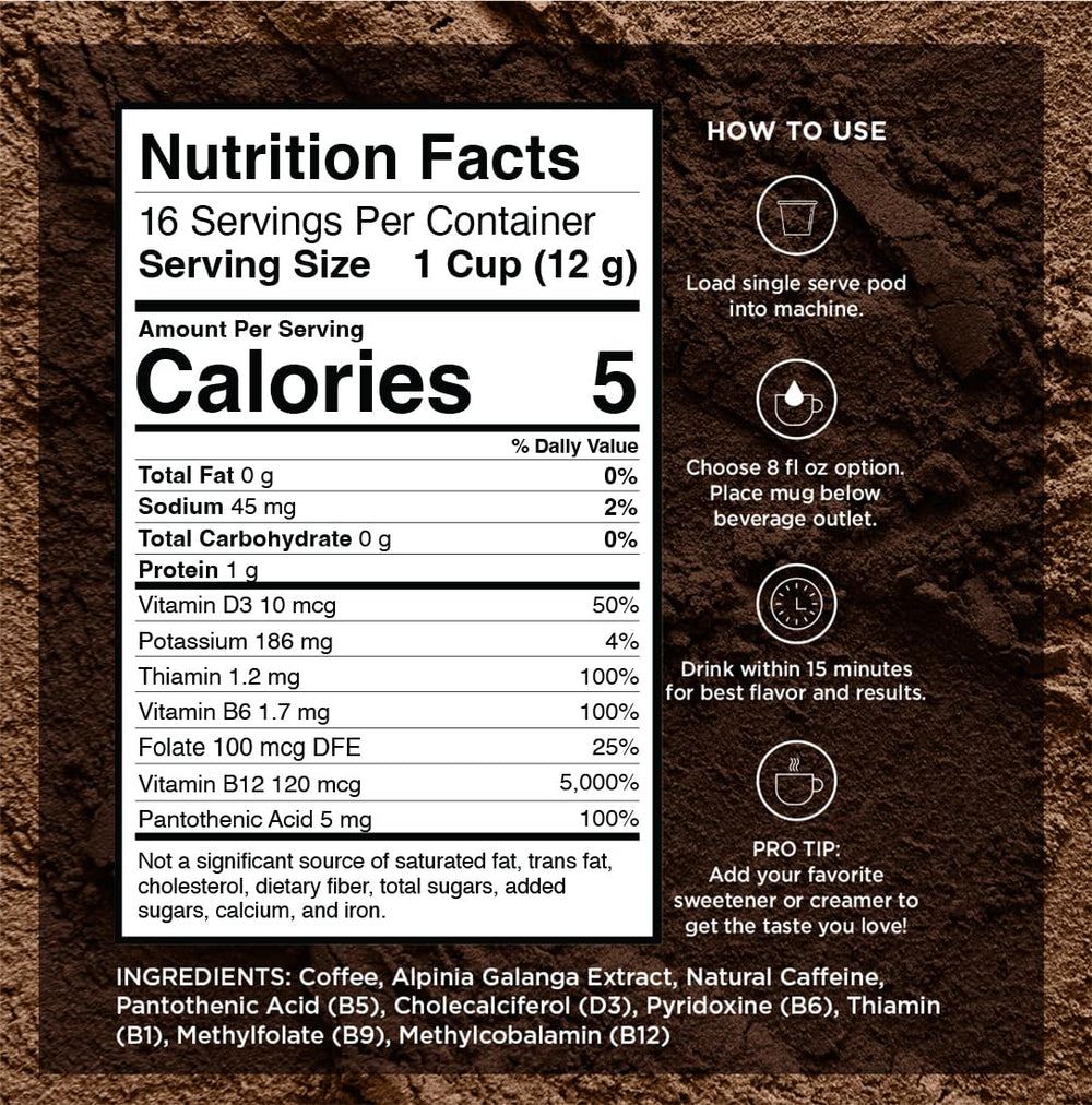 VitaCup Lightning Coffee Pods label highlights 2x caffeine for sharper alertness.
