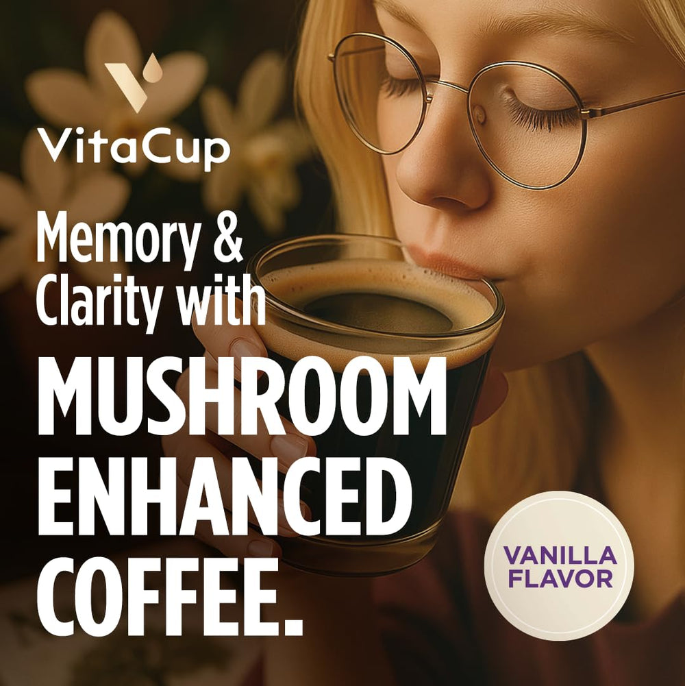 VitaCup Mushroom Coffee Grounds with B vitamins and D3.