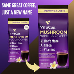 VitaCup Mushroom Coffee Grounds with Chaga for antioxidants and wellness.