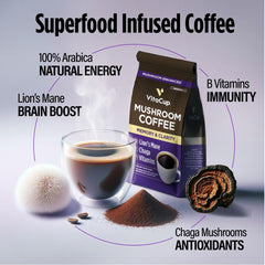 VitaCup Mushroom Coffee Grounds cup steaming with inviting aroma
