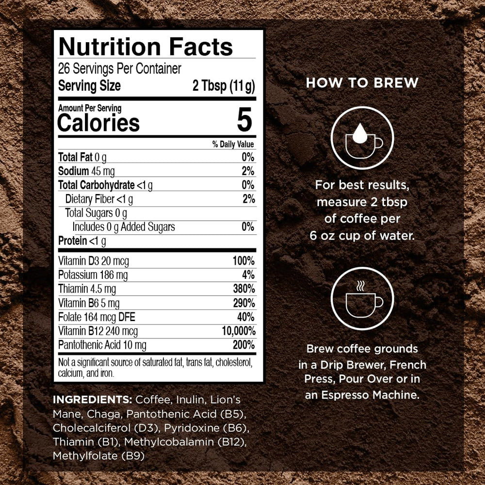VitaCup Vanilla Mushroom Coffee Grounds featuring Lions Mane for focus.