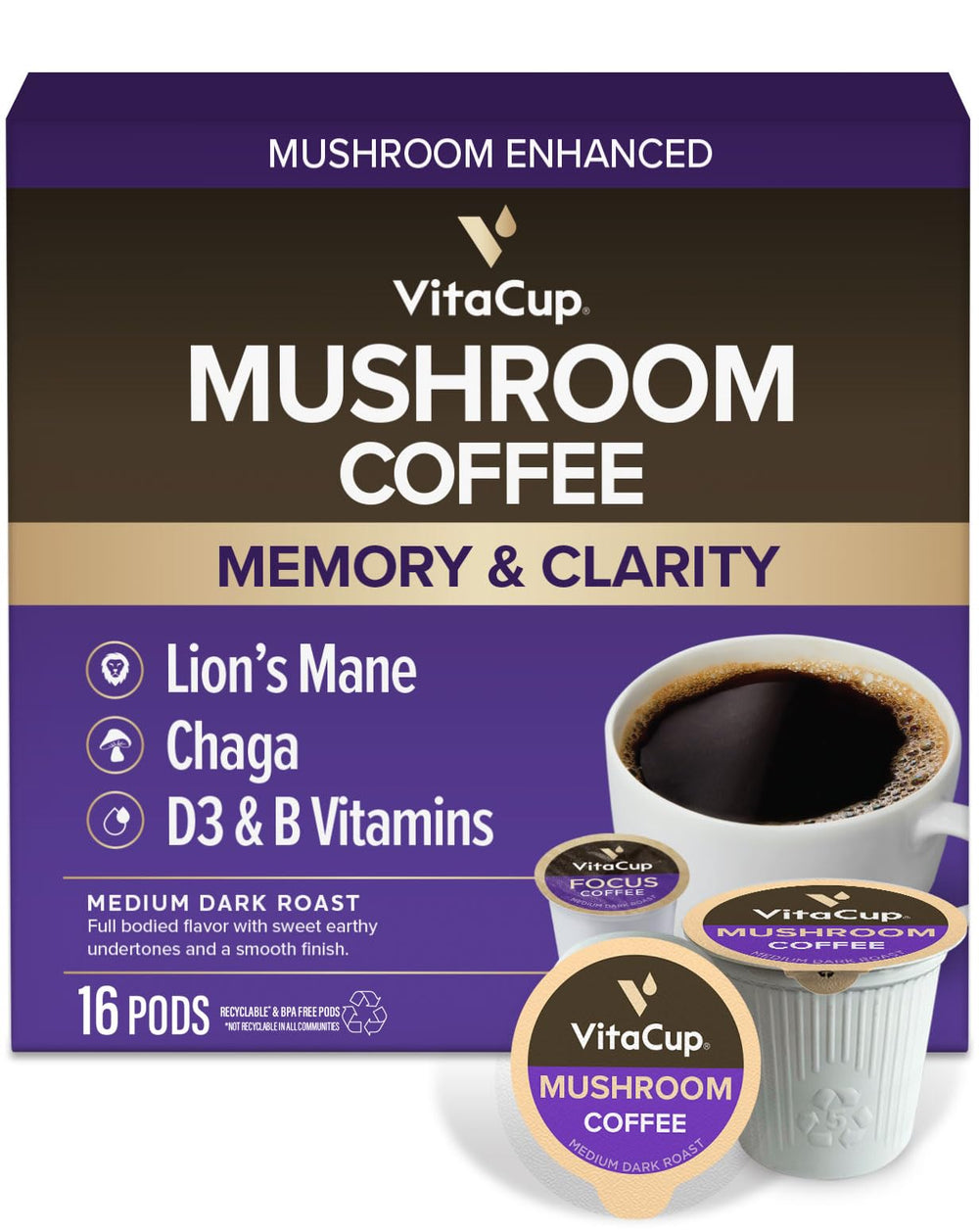 VitaCup Lion's Mane focus coffee pod for sharper concentration during work