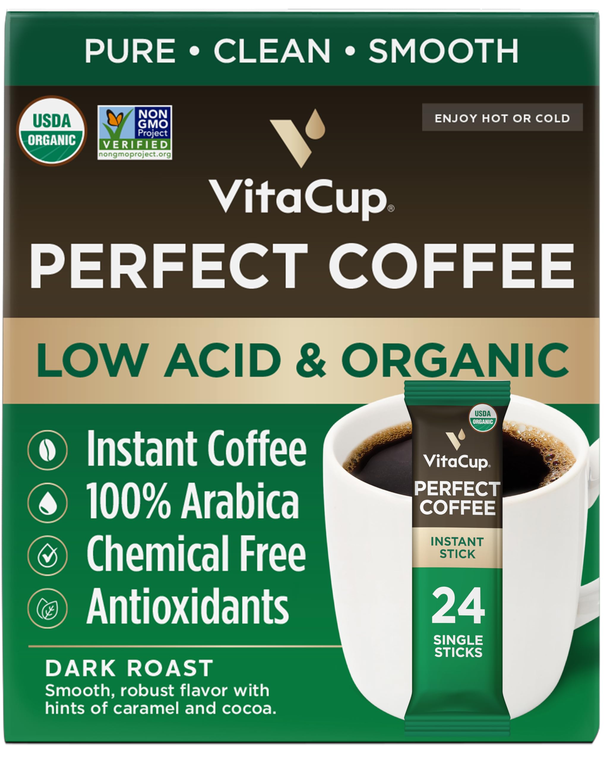 VitaCup low-acid coffee packets in convenient sachets for a smooth brew