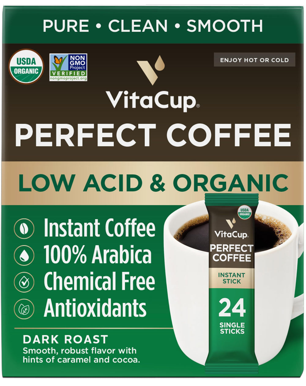 VitaCup low-acid coffee packets in convenient sachets for a smooth brew