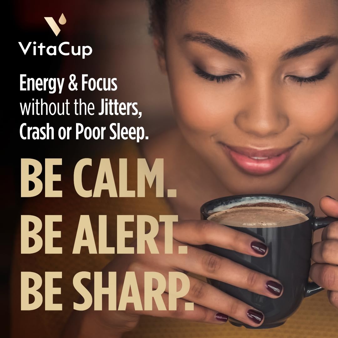 VitaCup Shroom Fuel hot cocoa-like latte ready in minutes for cozy mornings