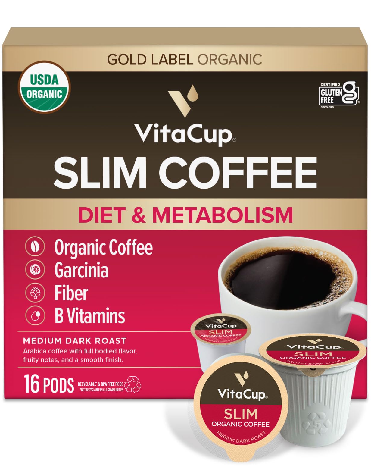 VitaCup Slim Organic coffee pods packaging for convenient, diet-friendly daily use.