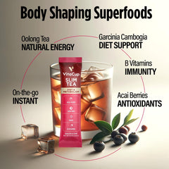 VitaCup Slim tea stick beside gym bag for on-the-go diet support.