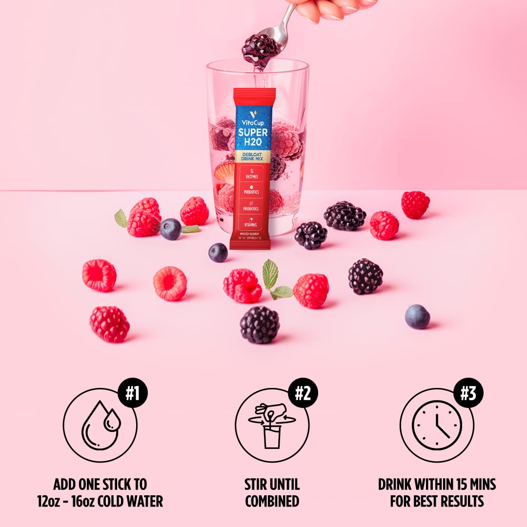 VitaCup Super H2O berry flavor sachets enhance hydration and daily energy