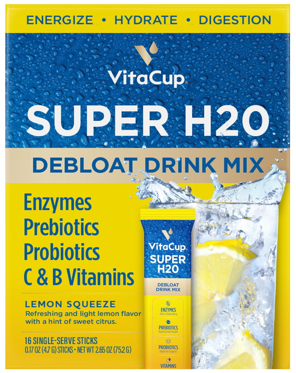 VitaCup Super H2O bloating relief packets for gentle day-long comfort