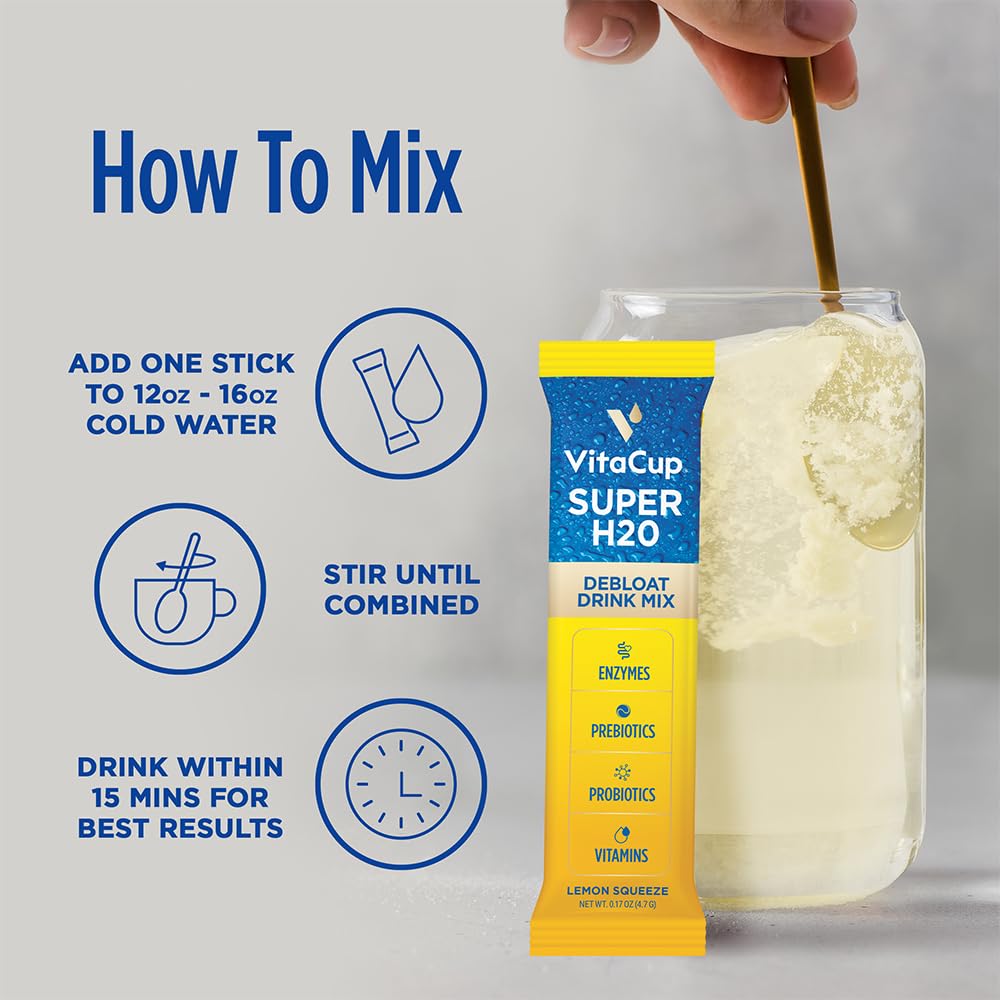 VitaCup water enhancer showing probiotics and prebiotics for nutrient uptake