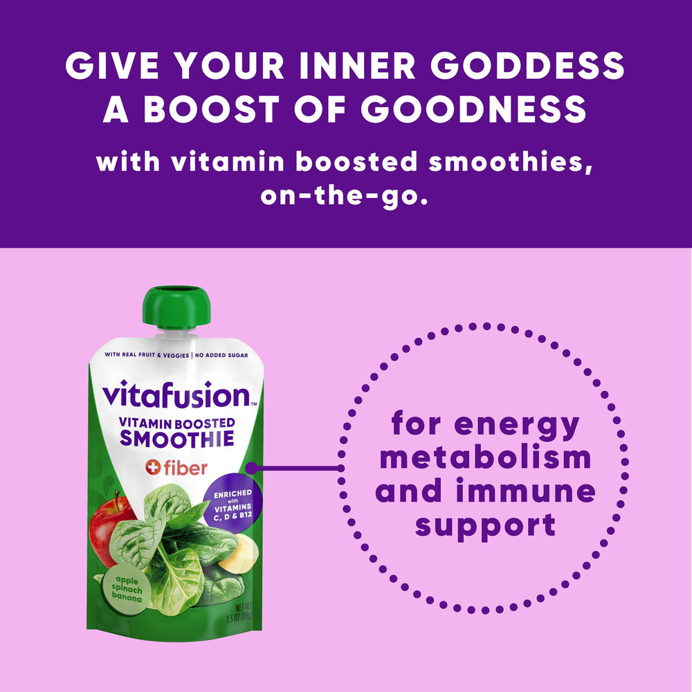 Vitafusion smoothie pouch without added sugar showing clean nutrition