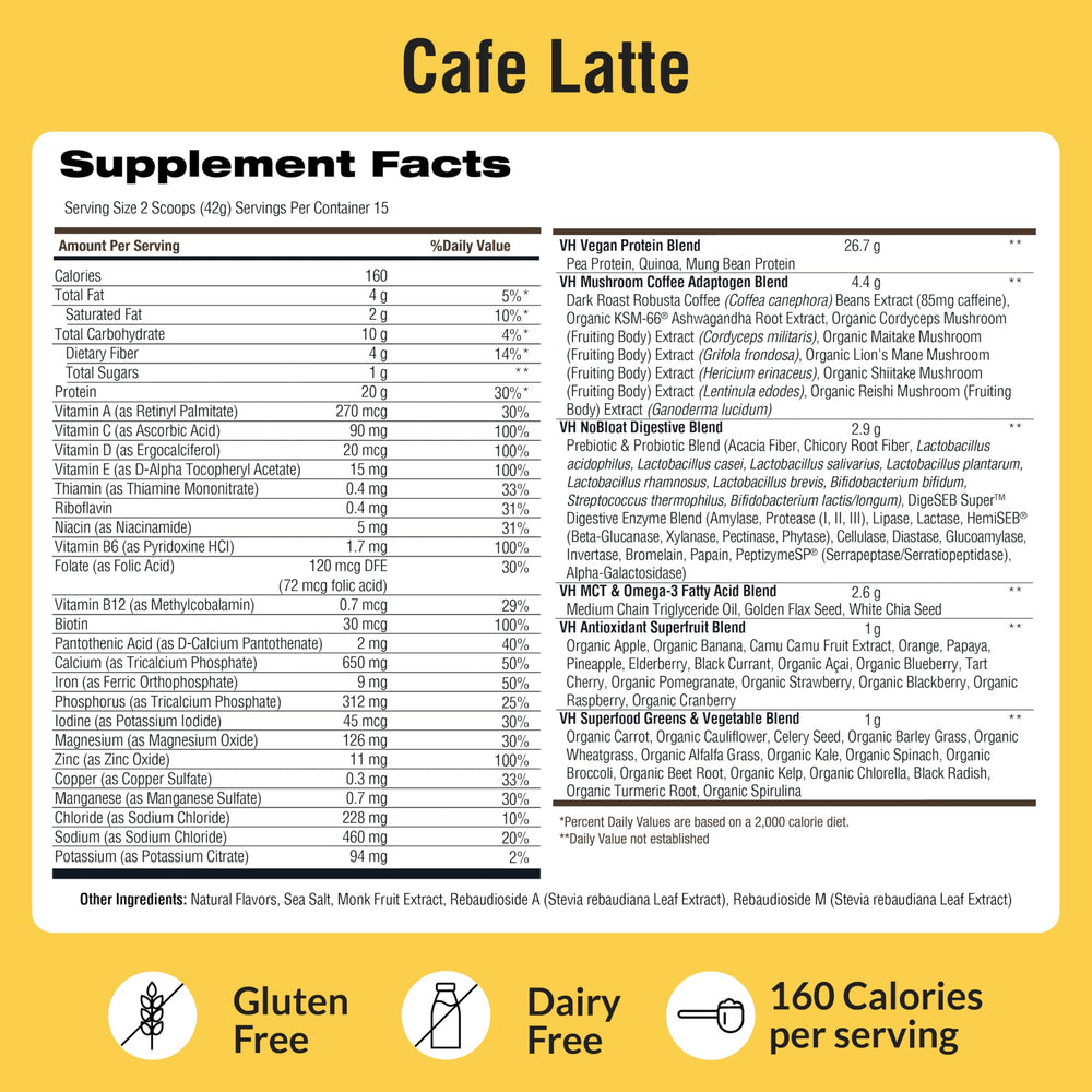 VitaHustle ONE glass with milk, emphasizing protein boost