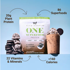 VitaHustle shaker with Cookies & Cream shake ideal for fast meal replacement.