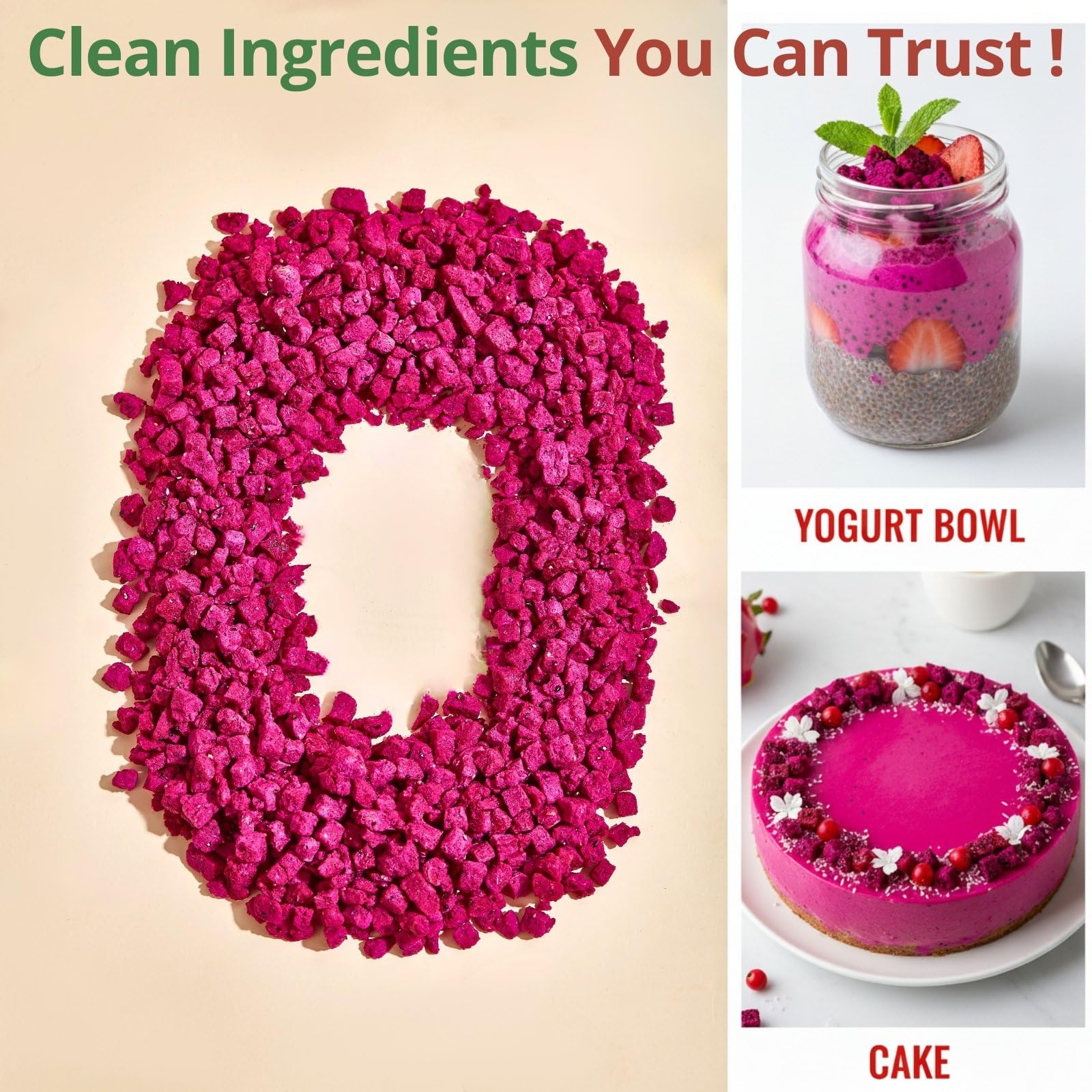 VitalForest dragon fruit pieces brighten baking with natural color.