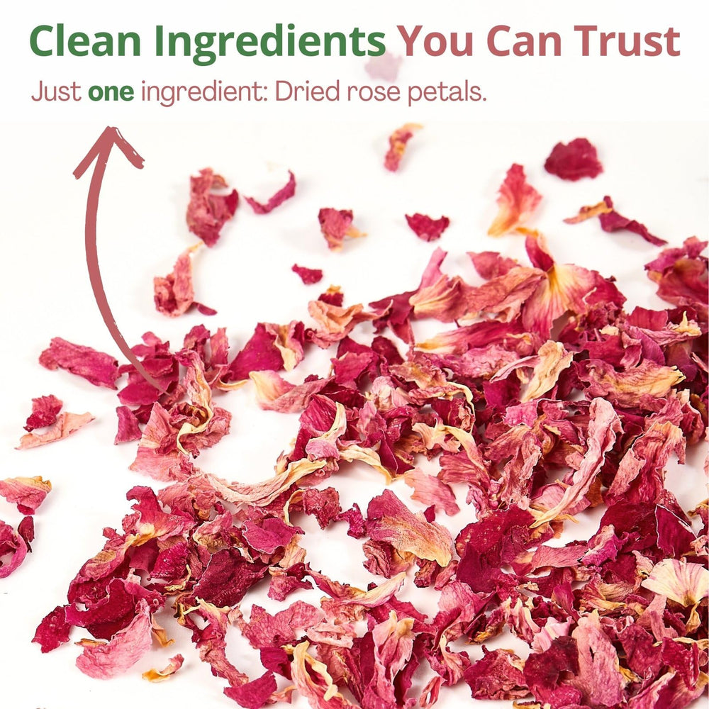 VitalForest packed dried rose petals in resealable bag