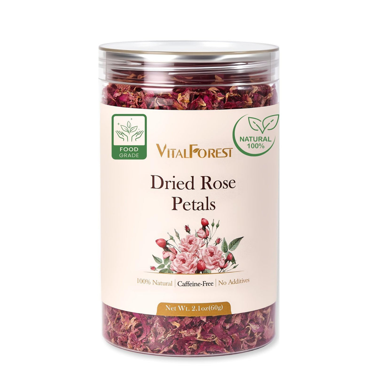 VitalForest dried rose petals tea close-up for a fragrant cup and aroma