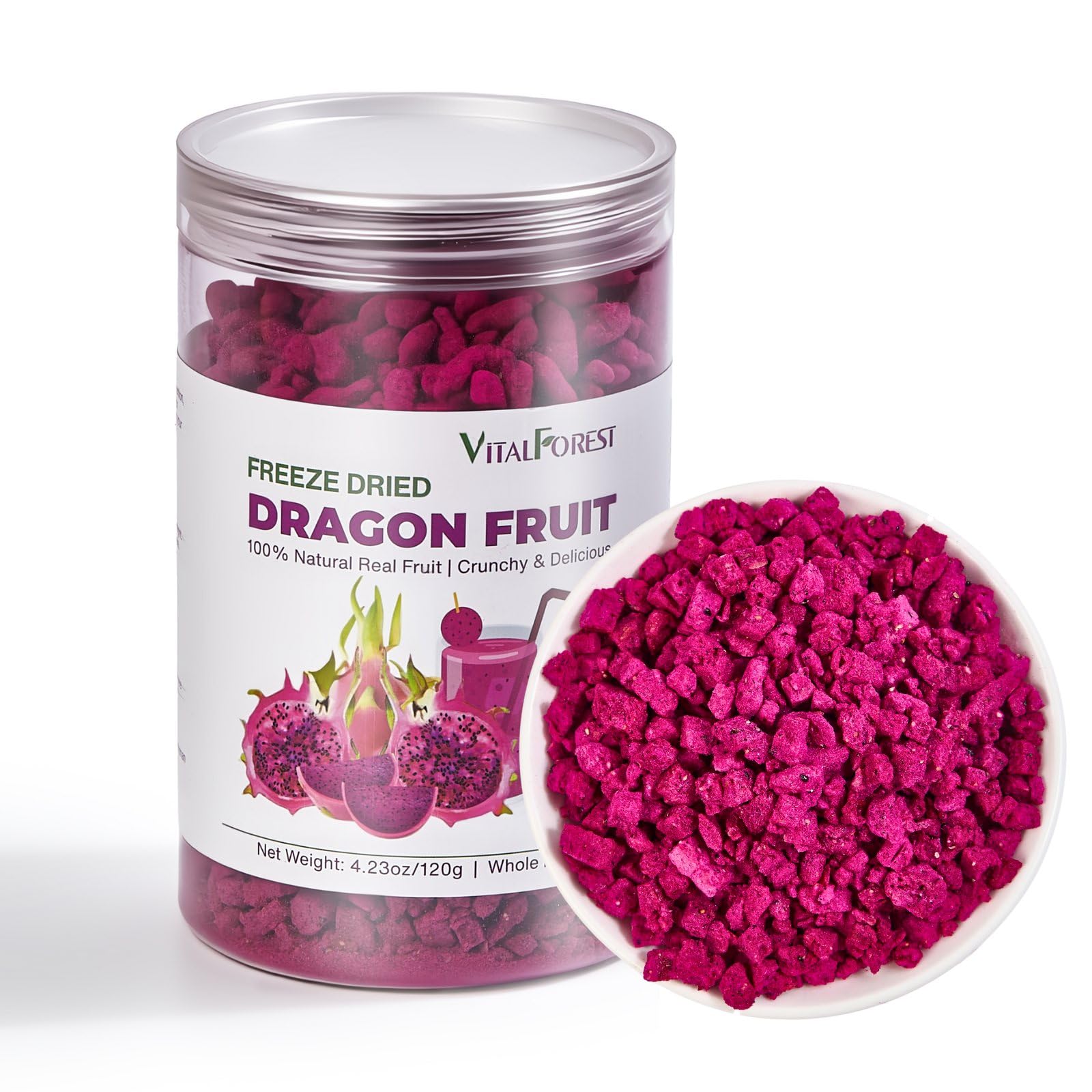 VitalForest freeze-dried dragon fruit cubes add vibrant color to smoothie bowls.