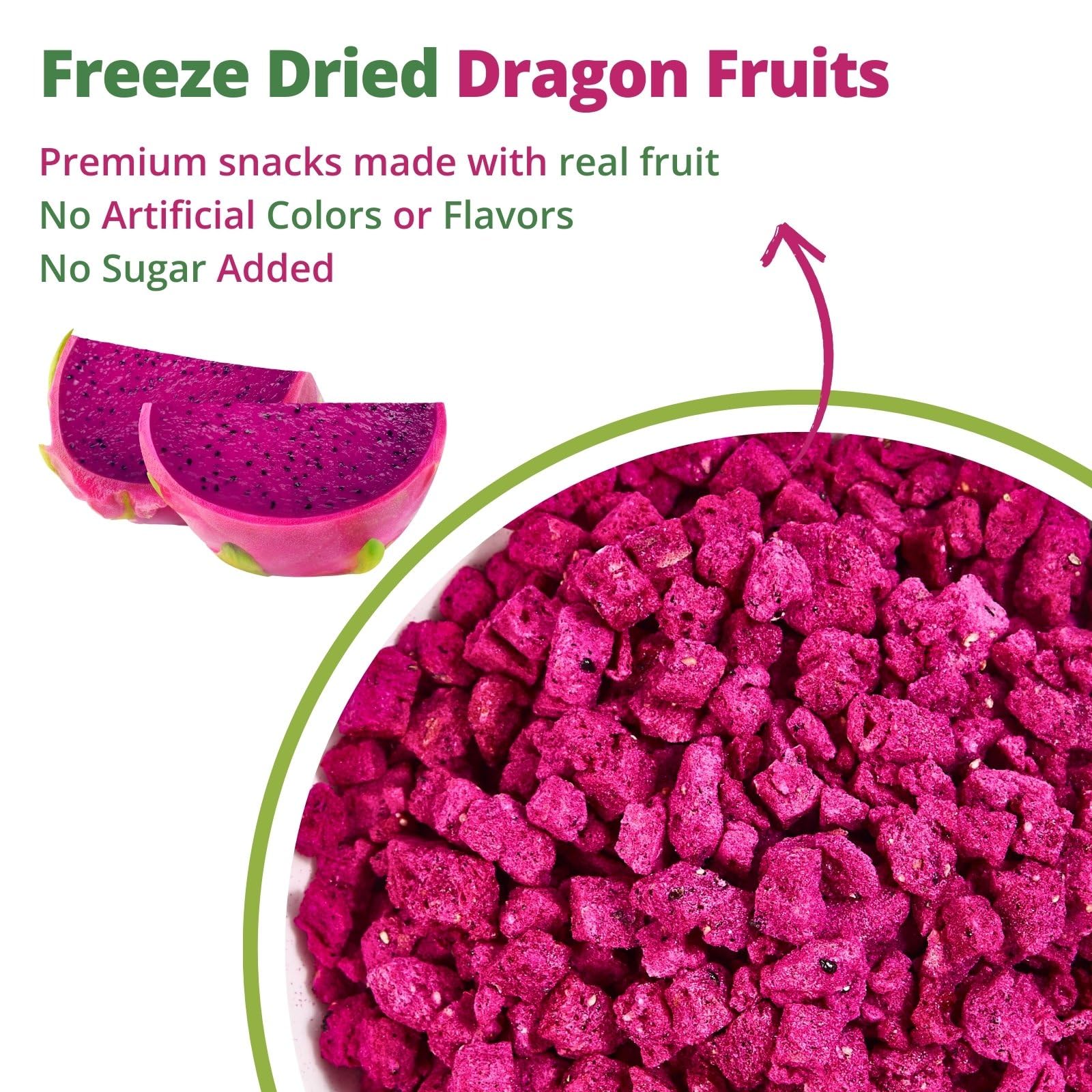 VitalForest magenta dragon fruit pieces brighten yogurt bowls.