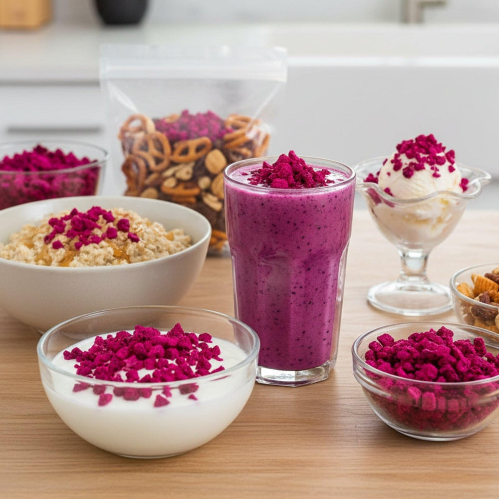 VitalForest no-sugar-added dragon fruit crisps offer plant-based snacking.