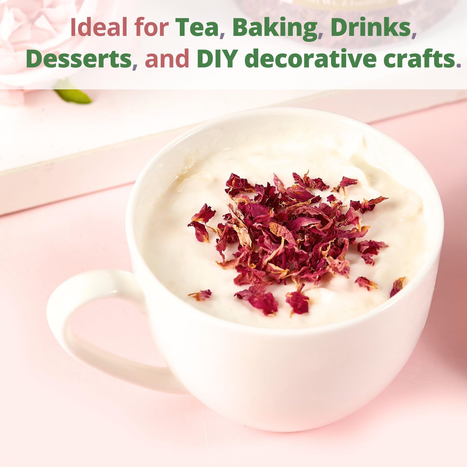 VitalForest rose petals garnish adding color to beverages and plates