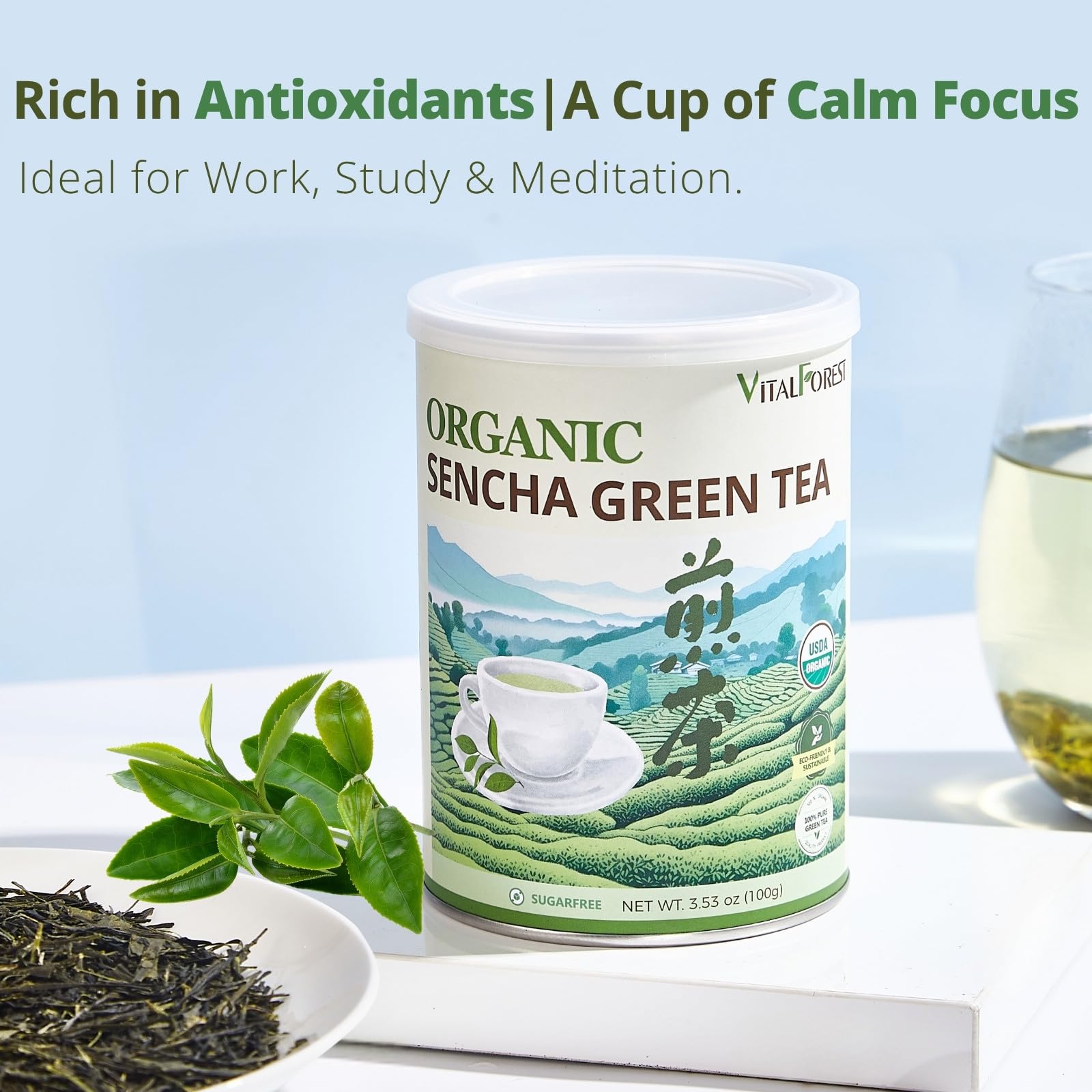 VitalForest USDA Organic label suggests clean, additive-free tea for daily use