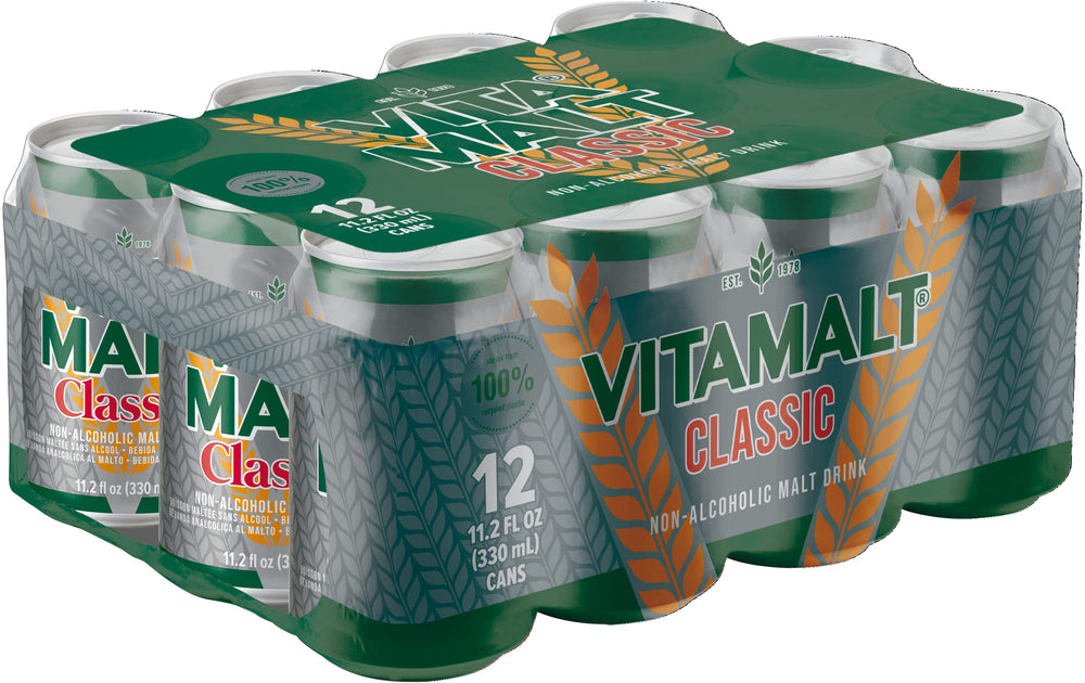Vitamalt Classic can front, refreshing non-alcoholic malt drink for gatherings