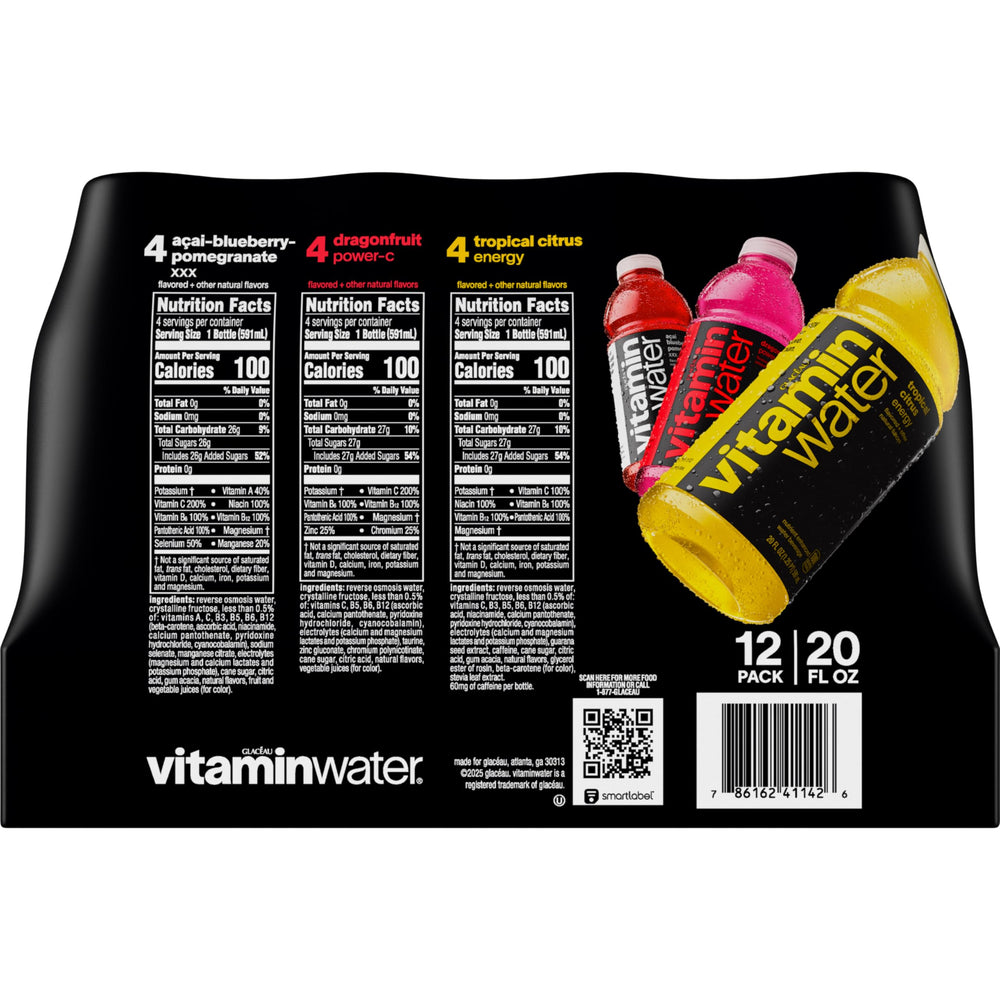 Vitaminwater Energy Tropical Citrus bottle highlights caffeine for a daytime energy lift.
