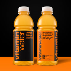 Side view of Vitaminwater Essential Orange-Orange bottle for on-the-go hydration.