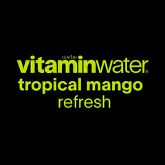 Vitaminwater Refresh Tropical Mango label highlights essential vitamins.
