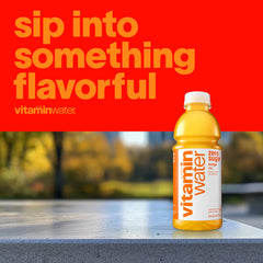 Front view of Vitaminwater Rise Orange bottle highlighting bold orange flavor